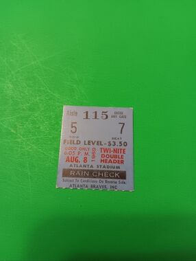 8-08-1969 Atlanta Braves Vs New York Mets Ticket Stub Double Header Aaron 3 Hits
